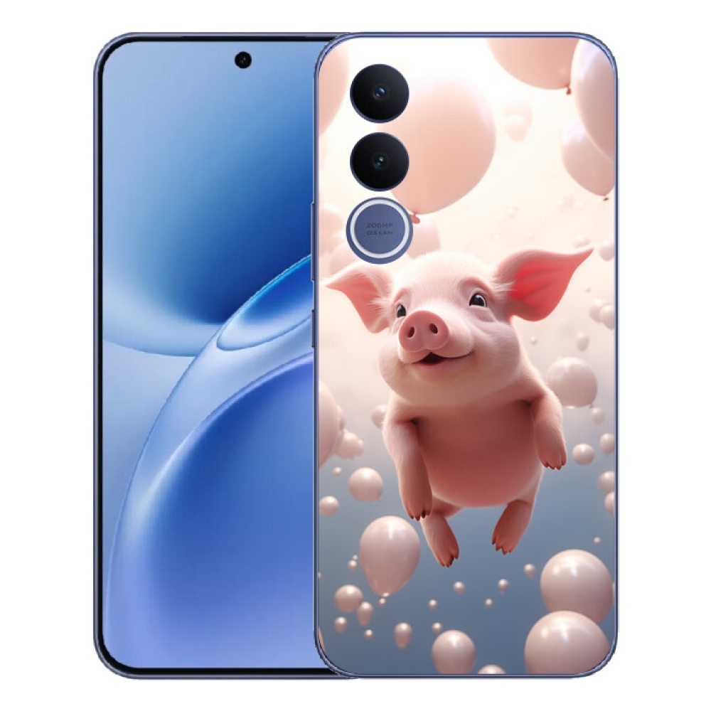 Gélový kryt mmCase na Vivo V70 FE - prasiatko s balónikmi