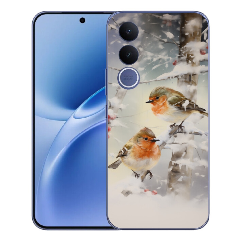 Gélový kryt mmCase na Vivo V70 FE - vtáčiky v zime