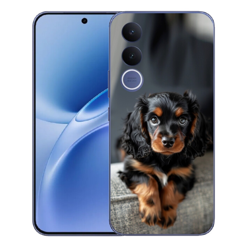 Gélový kryt mmCase na Vivo V70 FE - roztomilý dlhosrstý jazvečík