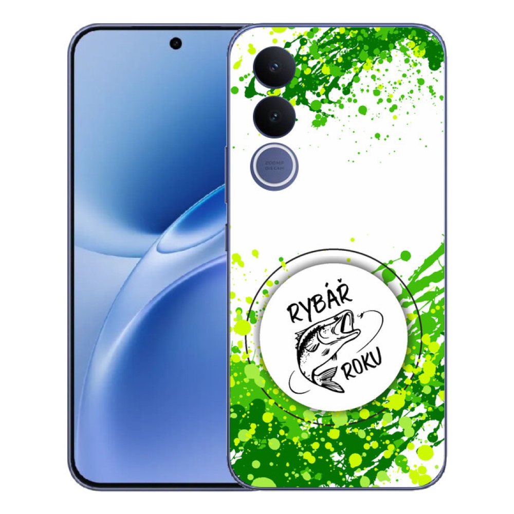 Gélový kryt mmCase na Vivo V70 FE - rybár roku biele pozadie
