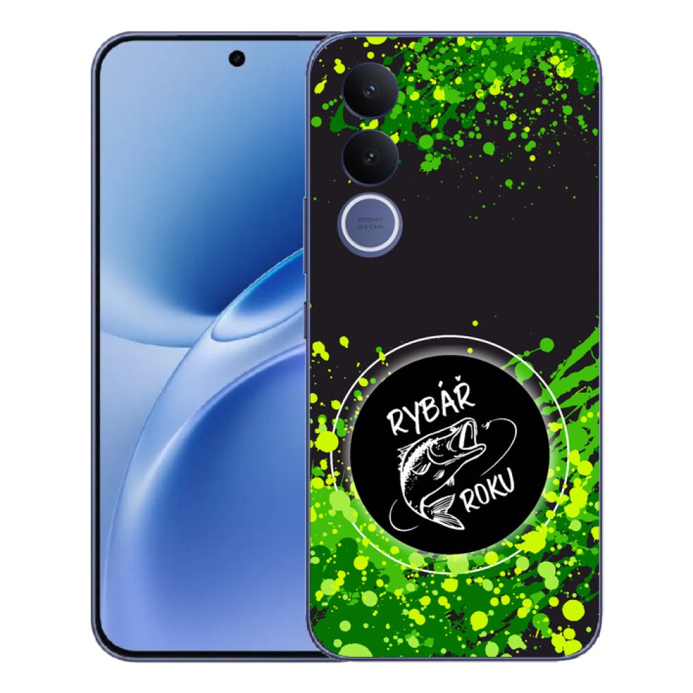 Gélový kryt mmCase na Vivo V70 FE - rybár roku čierne pozadie