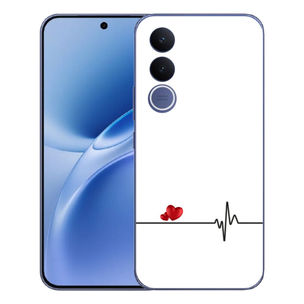 Gélový kryt mmCase na Vivo V70 FE - srdce a tep biele pozadie