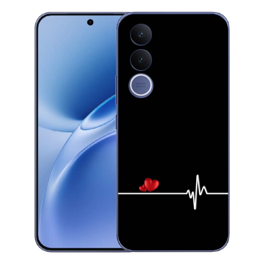 Gélový kryt mmCase na Vivo V70 FE - srdce a tep čierne pozadie