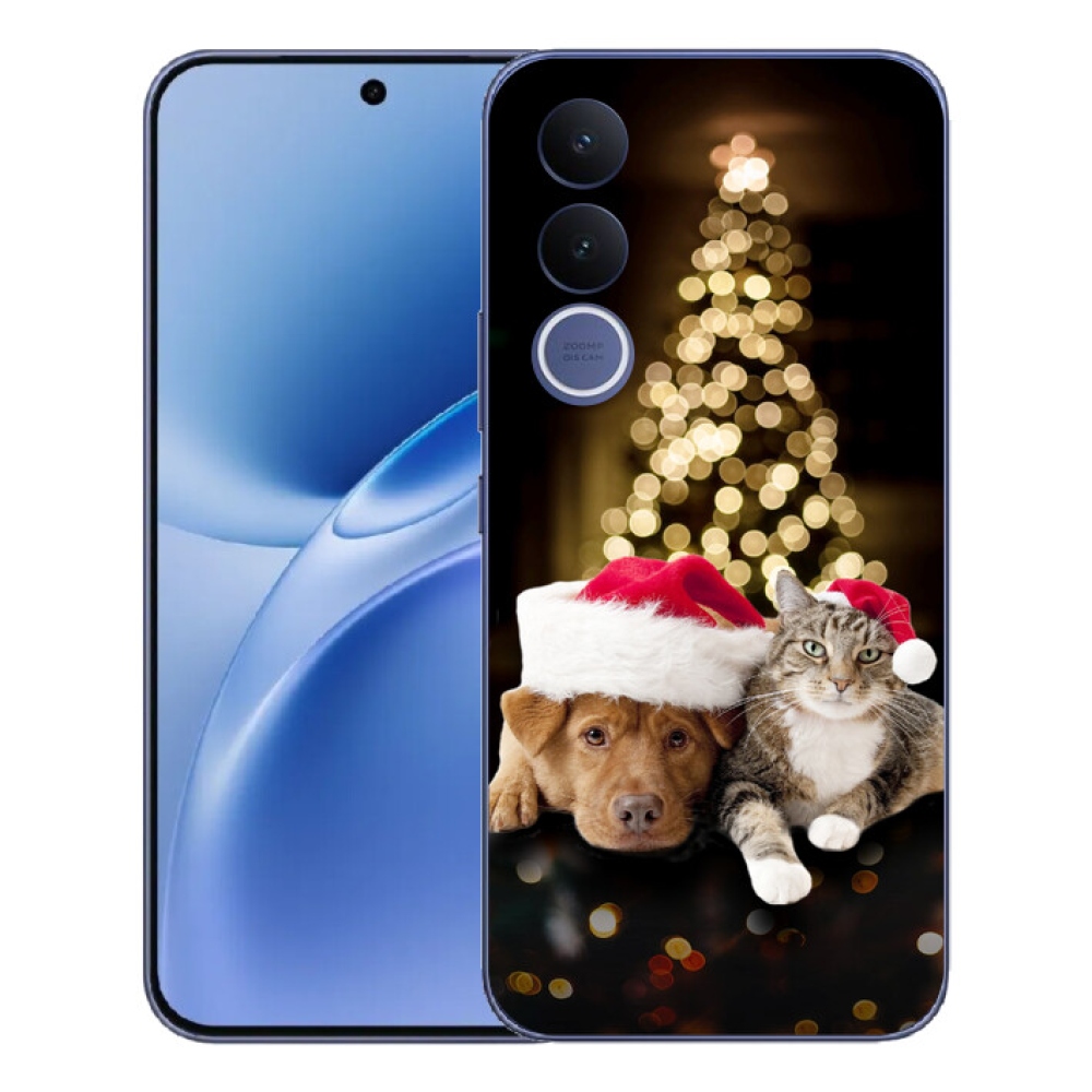 Gélový kryt mmCase na Vivo V70 FE - vianočný pes a mačka