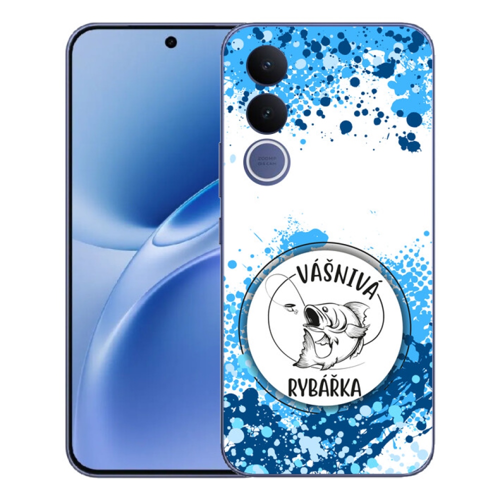 Gélový kryt mmCase na Vivo V70 FE - vášnivá rybárka biele pozadie