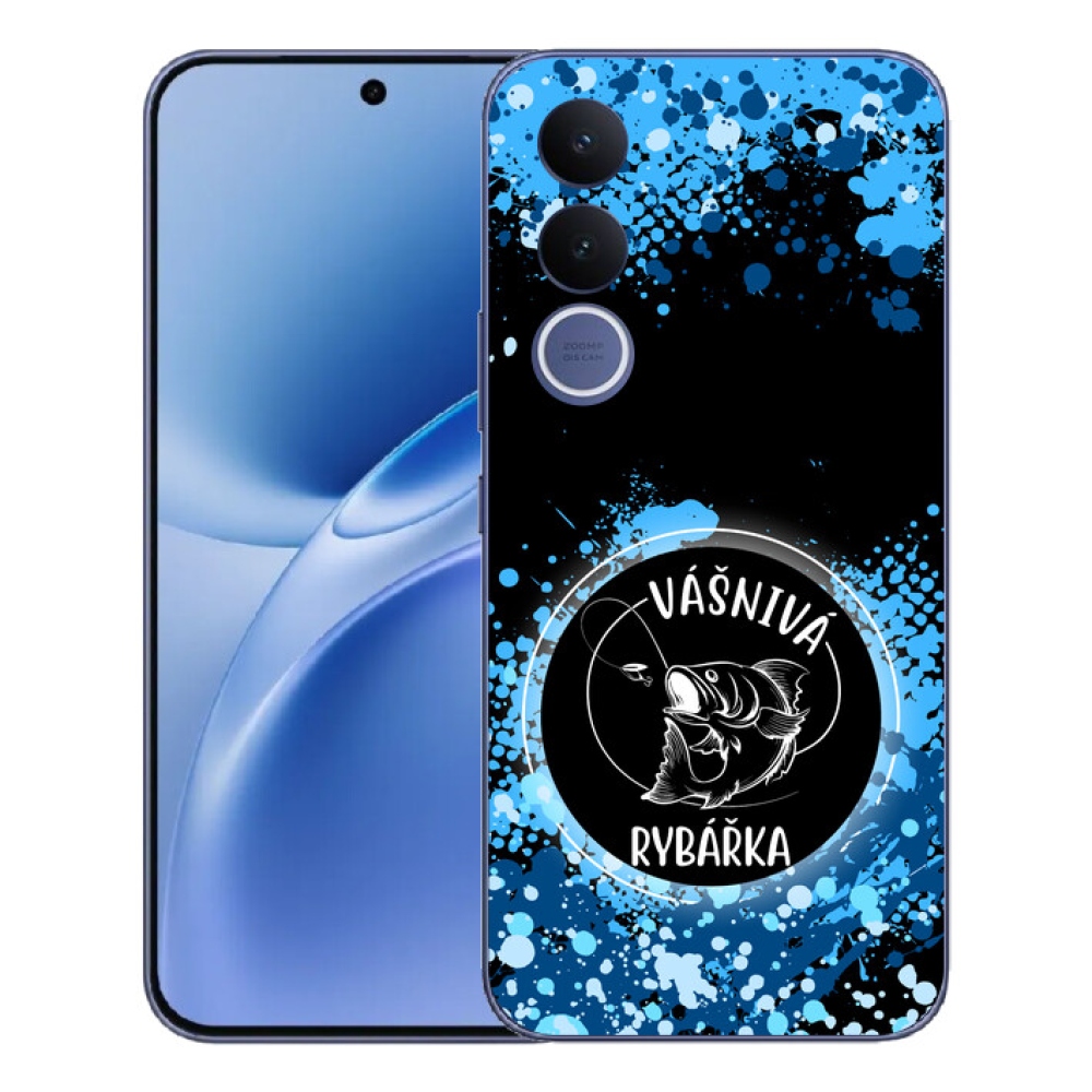 Gélový kryt mmCase na Vivo V70 FE - vášnivá rybárka čierne pozadie
