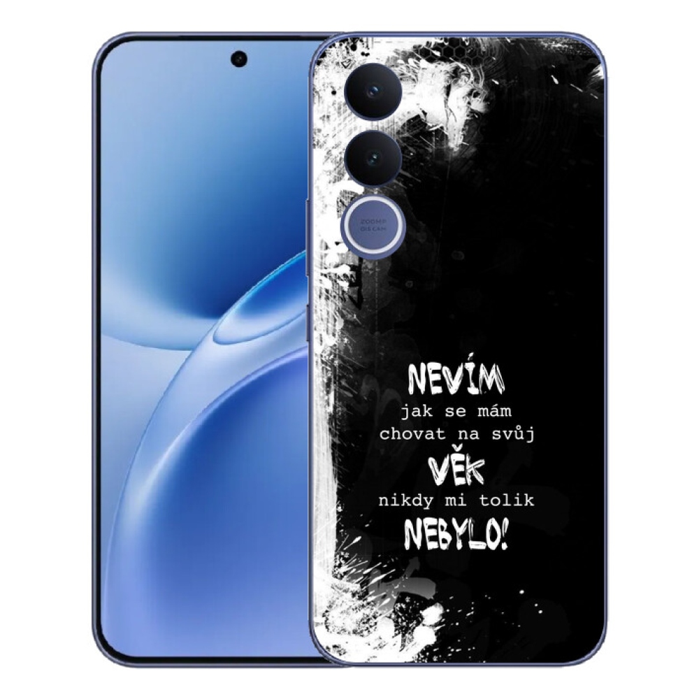 Gélový kryt mmCase na Vivo V70 FE - vtipný text 14 čierne pozadie