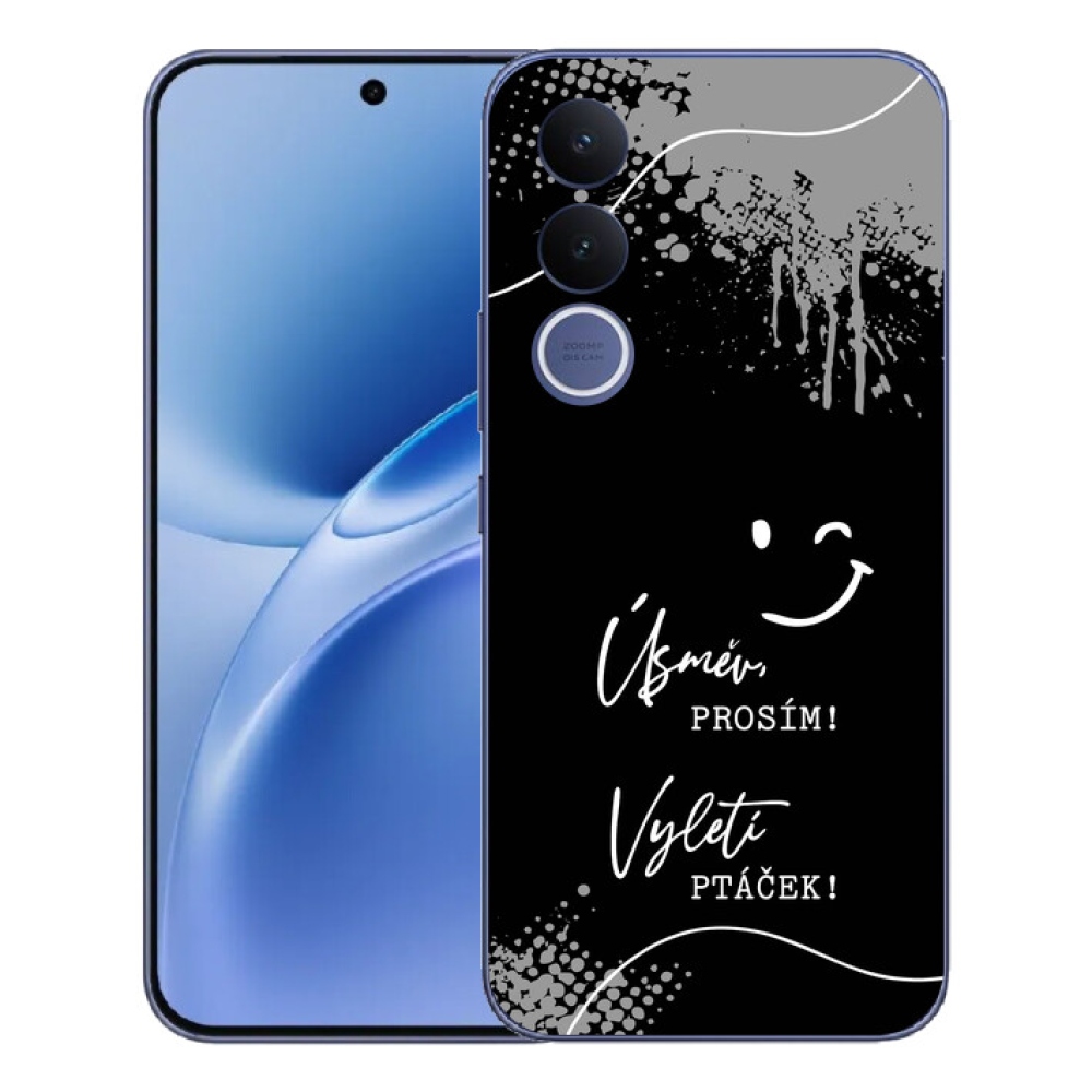 Gélový kryt mmCase na Vivo V70 FE - vtipný text 4 čierne pozadie