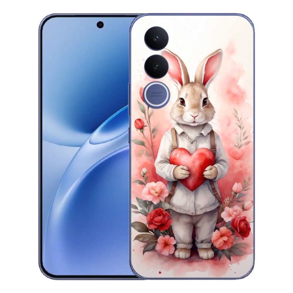 Gélový kryt mmCase na Vivo V70 FE - zajac so srdiečkom