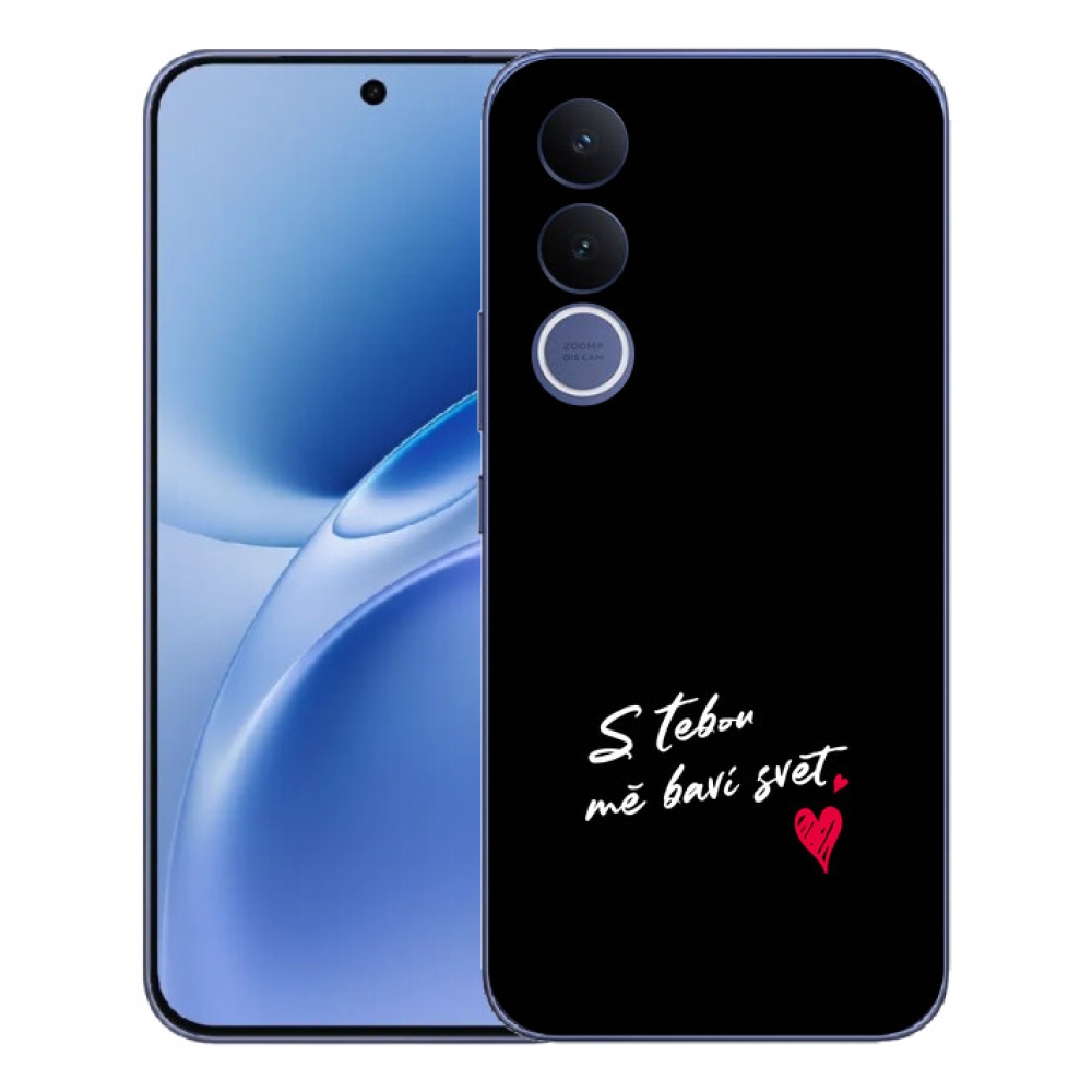 Gélový kryt mmCase na Vivo V70 FE - zamilovaný text 1 čierne pozadie