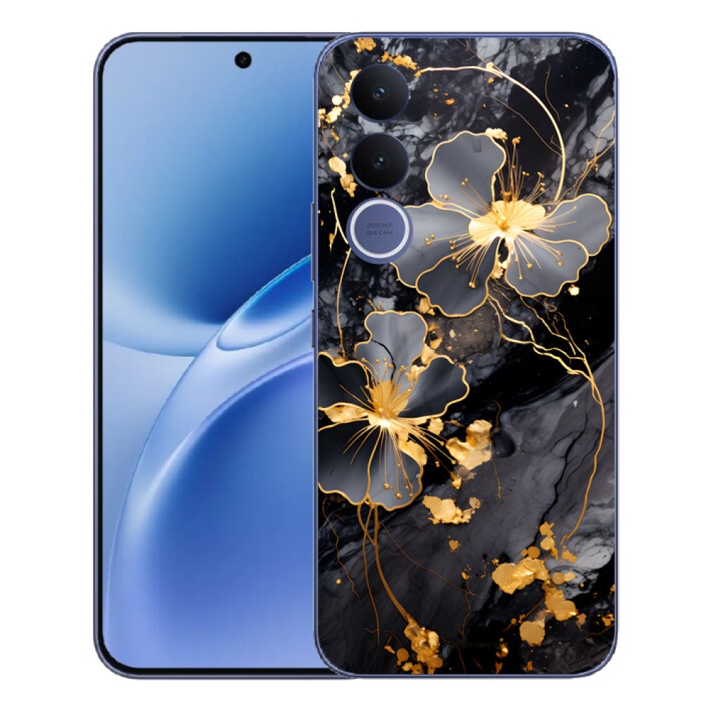 Gélový kryt mmCase na Vivo V70 FE - zlaté kvety