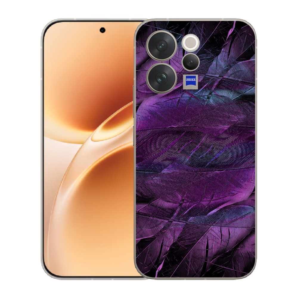 Gélový kryt mmCase na Vivo V70 - fialové pierka
