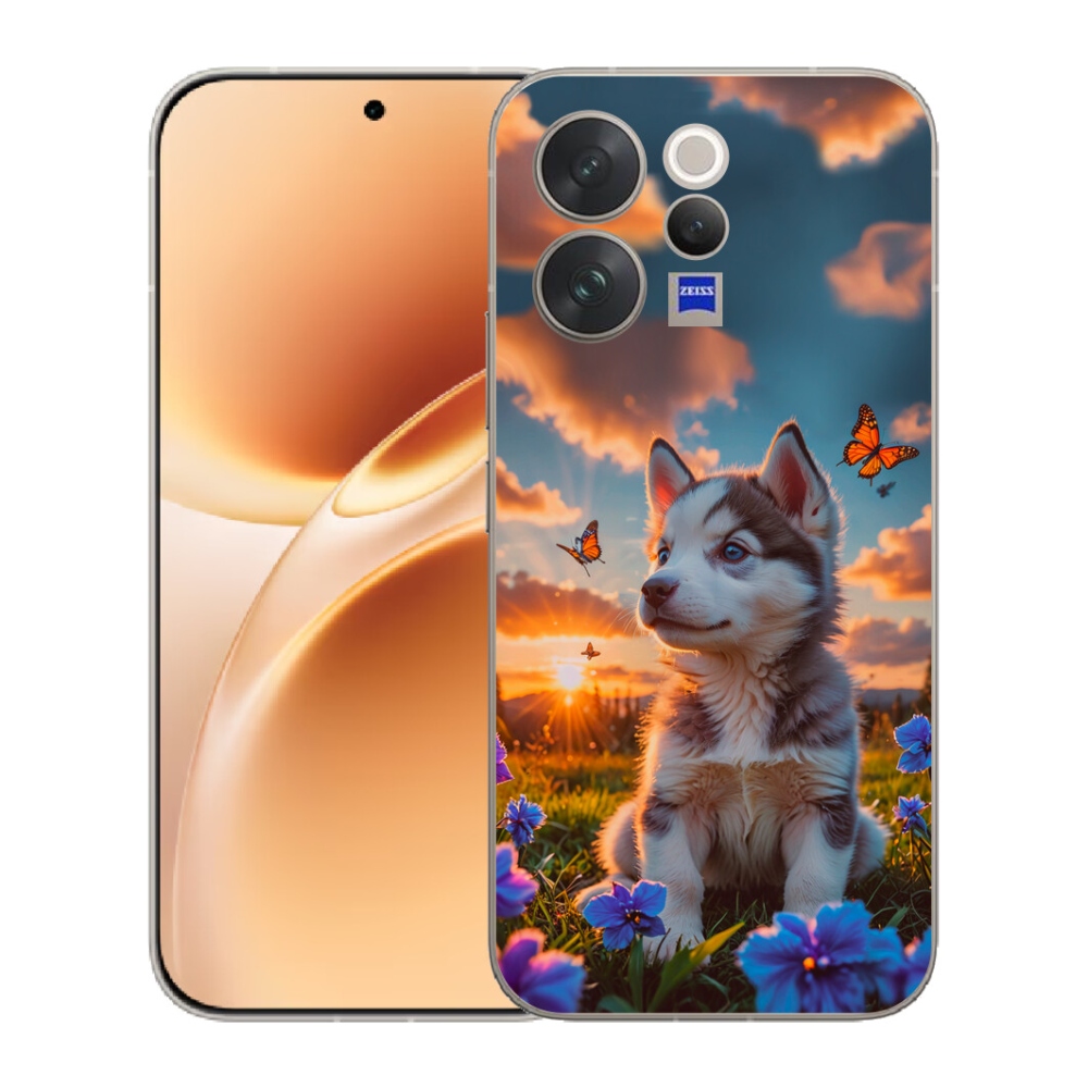 Gélový kryt mmCase na Vivo V70 - husky pri západe slnka