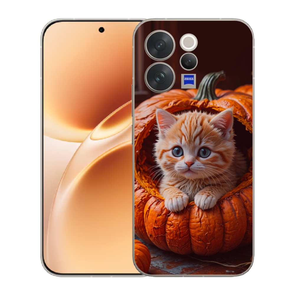 Gélový kryt mmCase na Vivo V70 - mačiatko a tekvica 2