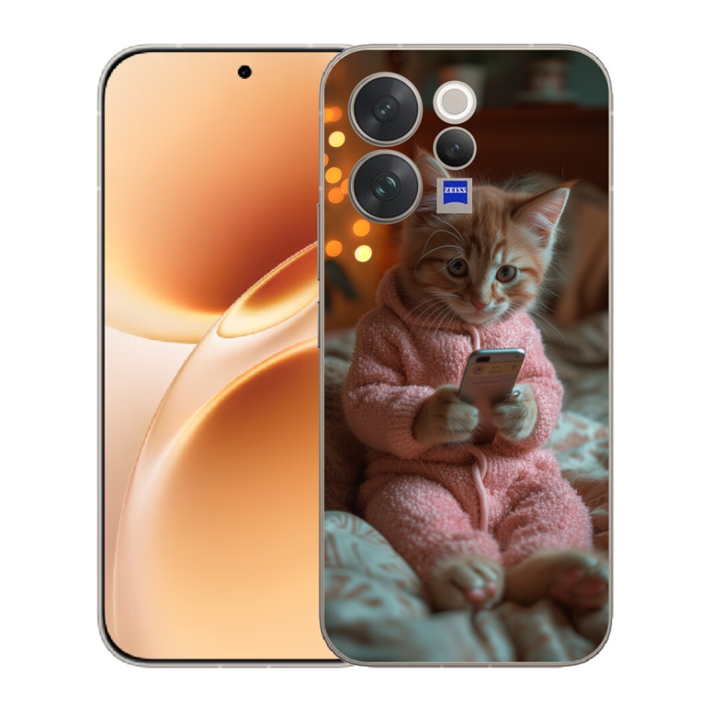 Gélový kryt mmCase na Vivo V70 - mačiatko s mobilom