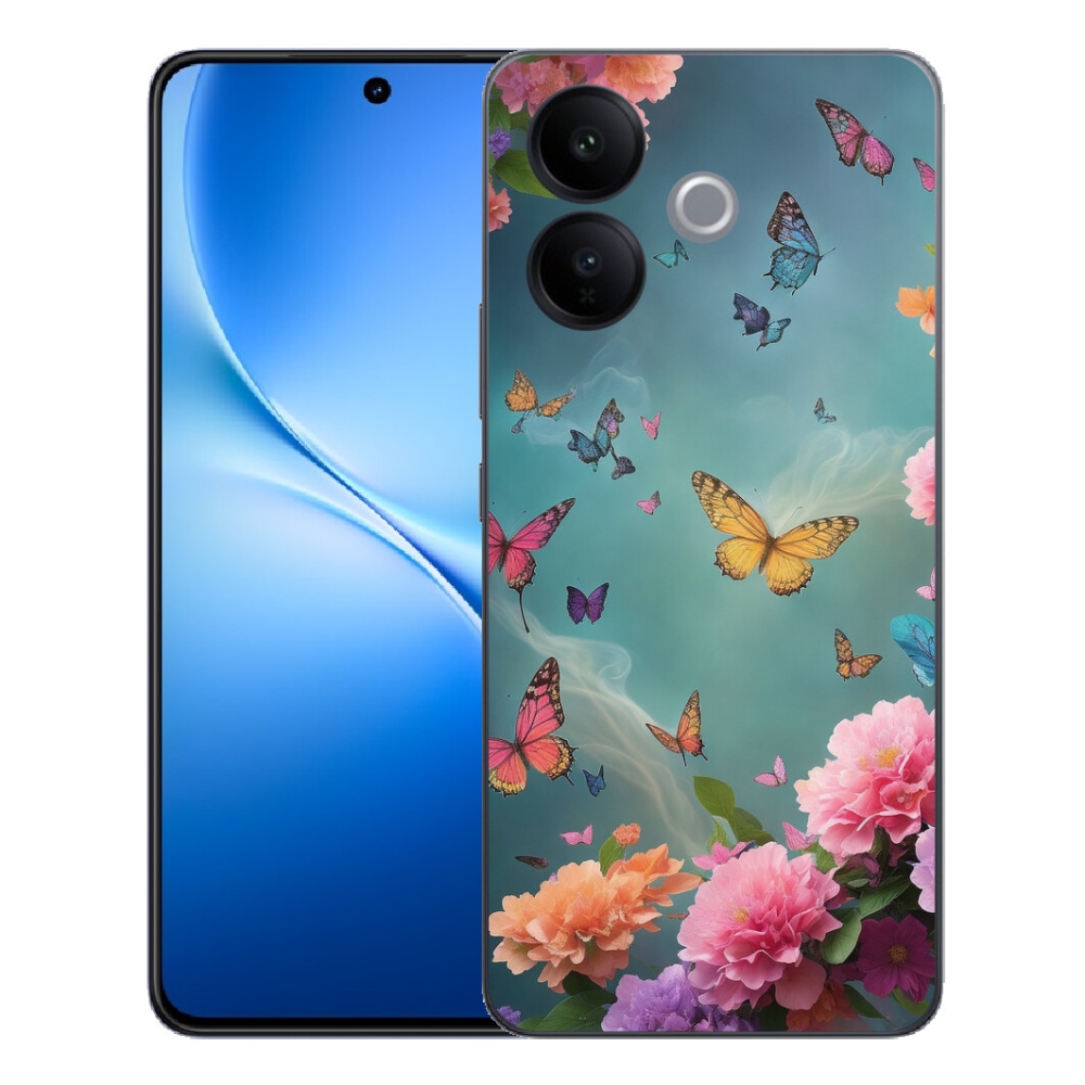 Gélový kryt mmCase na Vivo V70 Lite 5G - farebné kvety a motýle