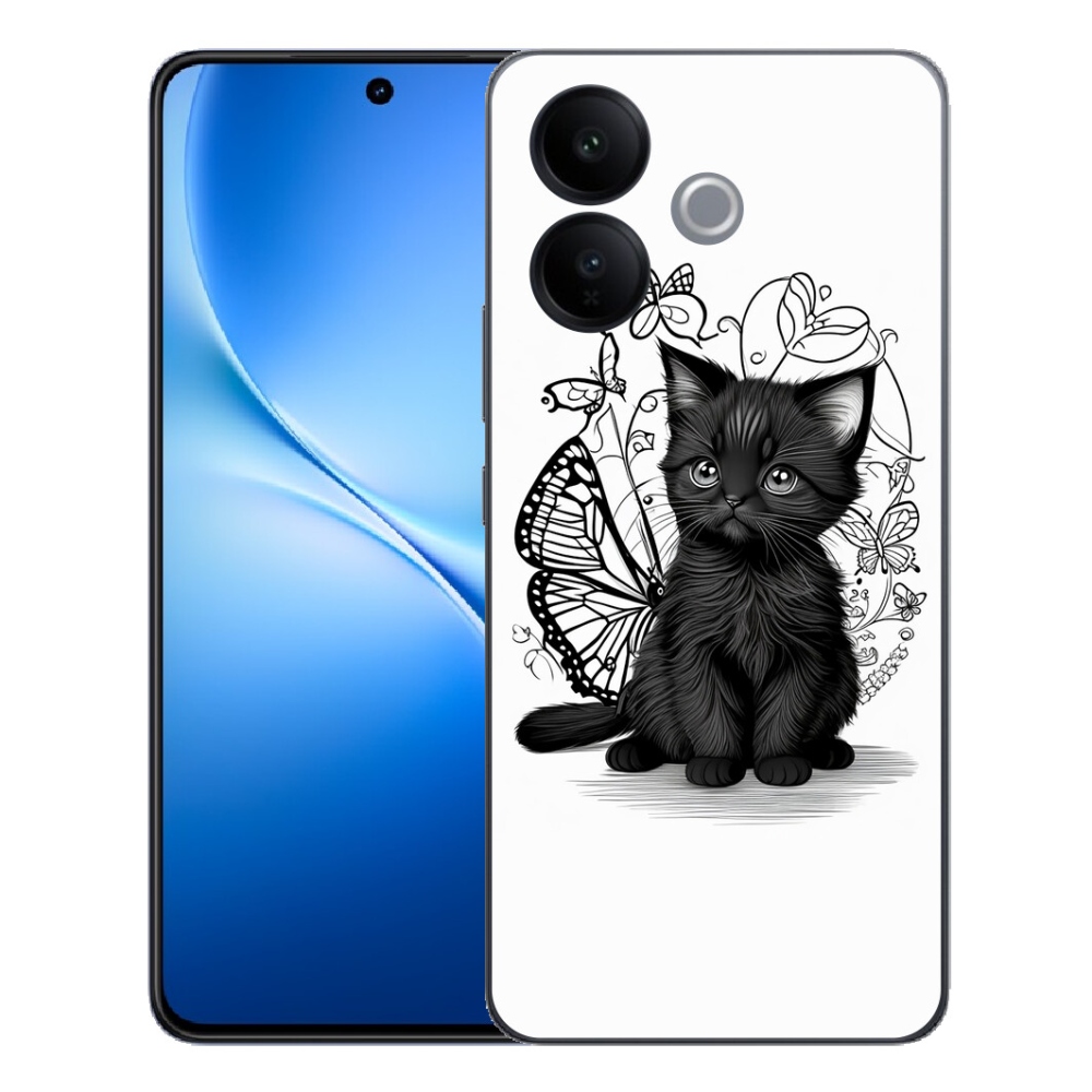 Gélový kryt mmCase na Vivo V70 Lite 5G - čierne mačiatko