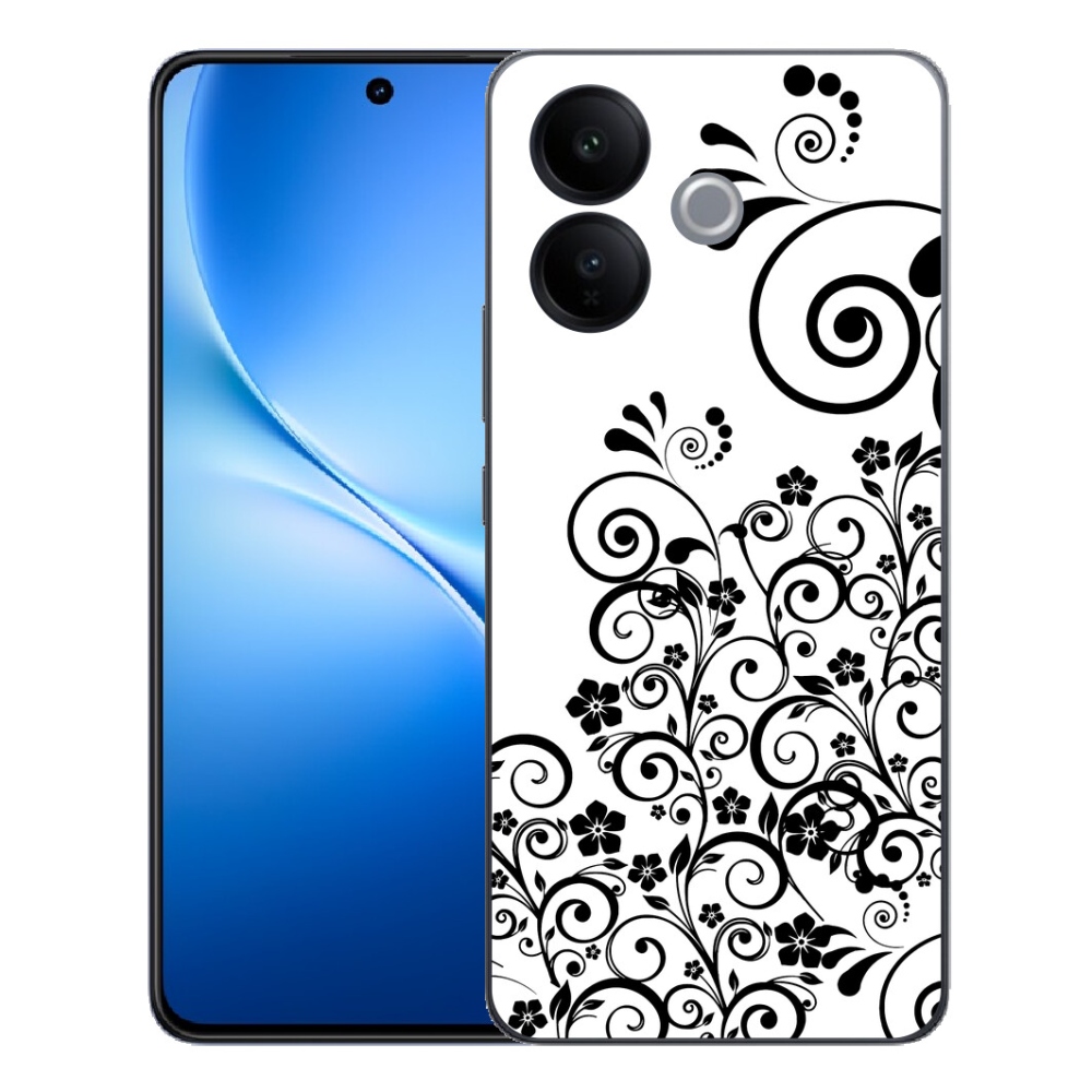 Gélový kryt mmCase na Vivo V70 Lite 5G - čiernobiele kvetinové vzory