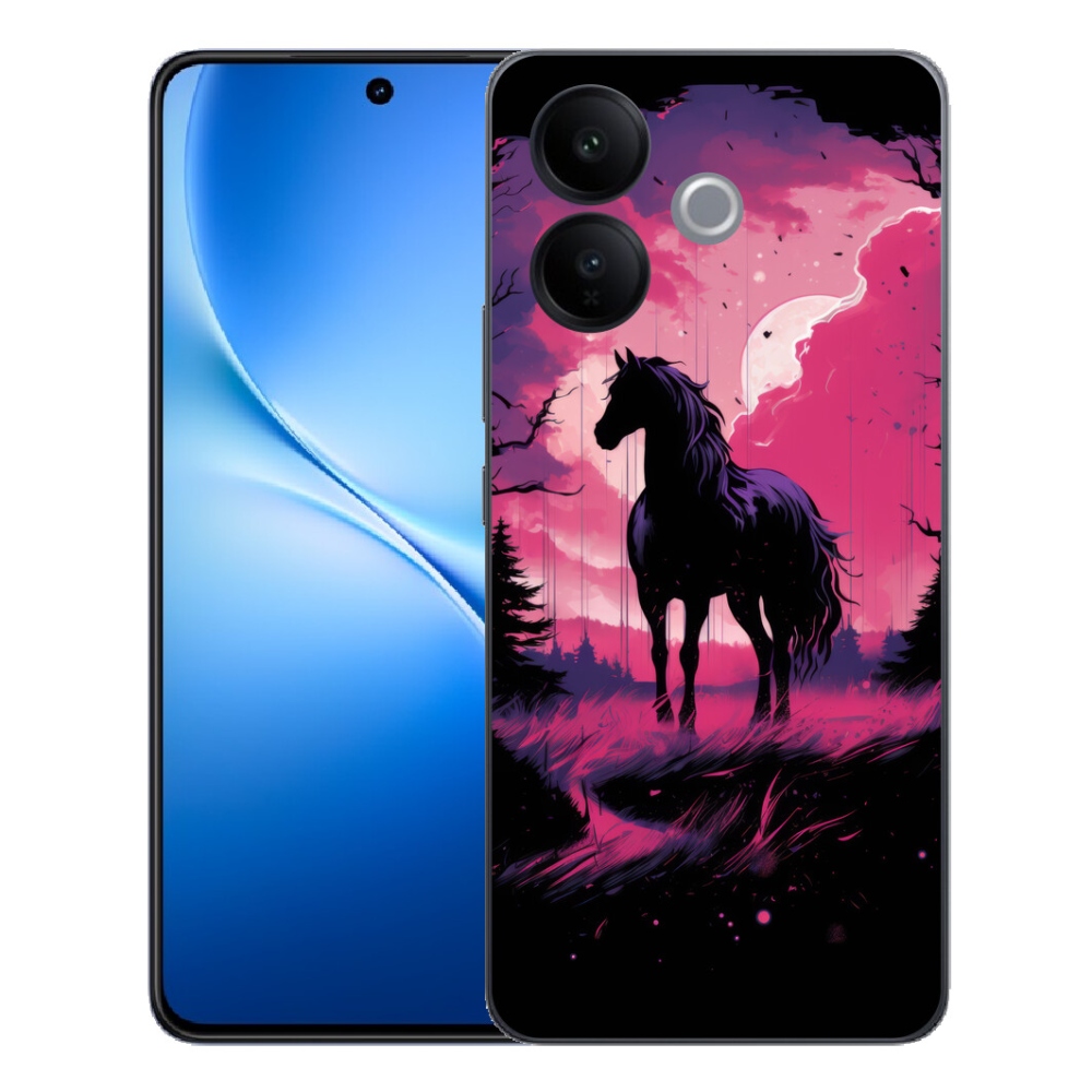 Gélový kryt mmCase na Vivo V70 Lite 5G - čierny kreslený kôň 1