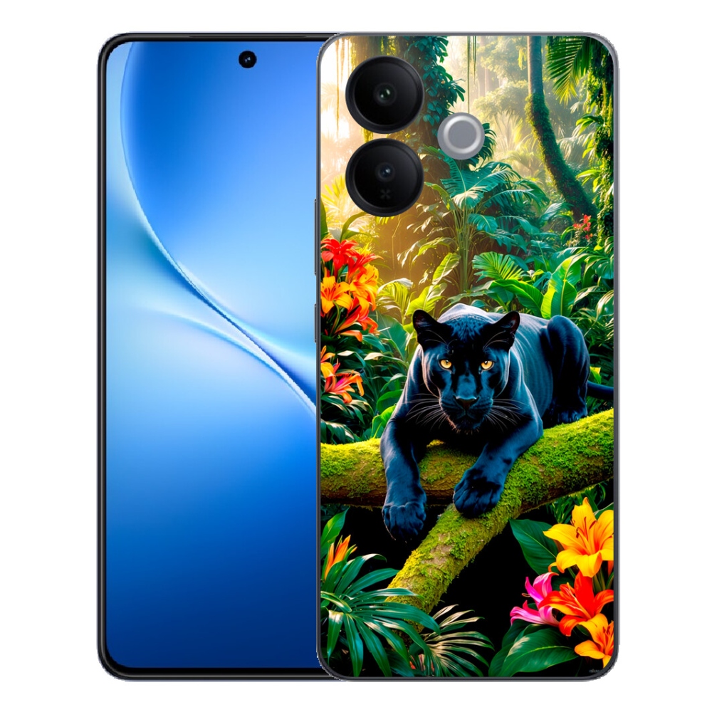 Gélový kryt mmCase na Vivo V70 Lite 5G - čierny panter v džungli