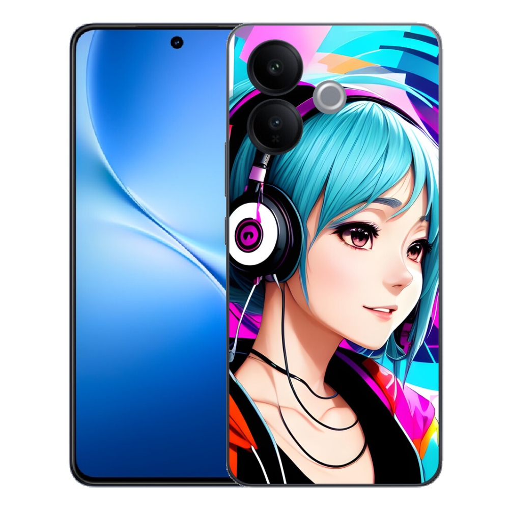 Gélový kryt mmCase na Vivo V70 Lite 5G - dievča so slúchadlami