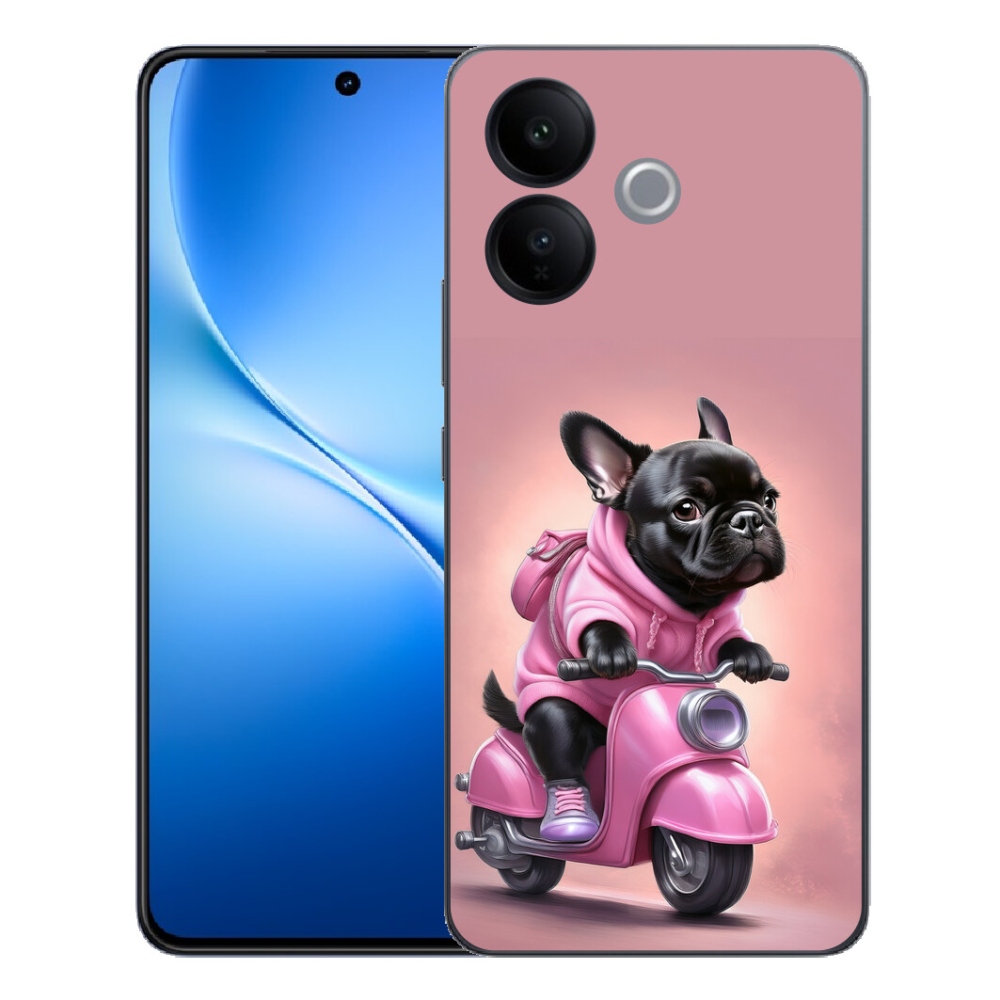 Gélový kryt mmCase na Vivo V70 Lite 5G - francúzsky buldoček na skútri