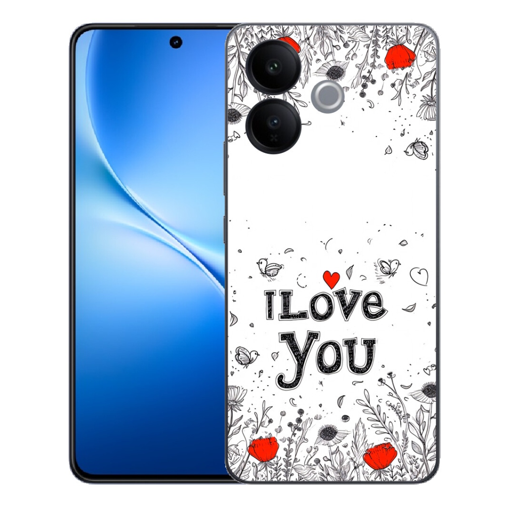 Gélový kryt mmCase na Vivo V70 Lite 5G - I love you biele pozadie