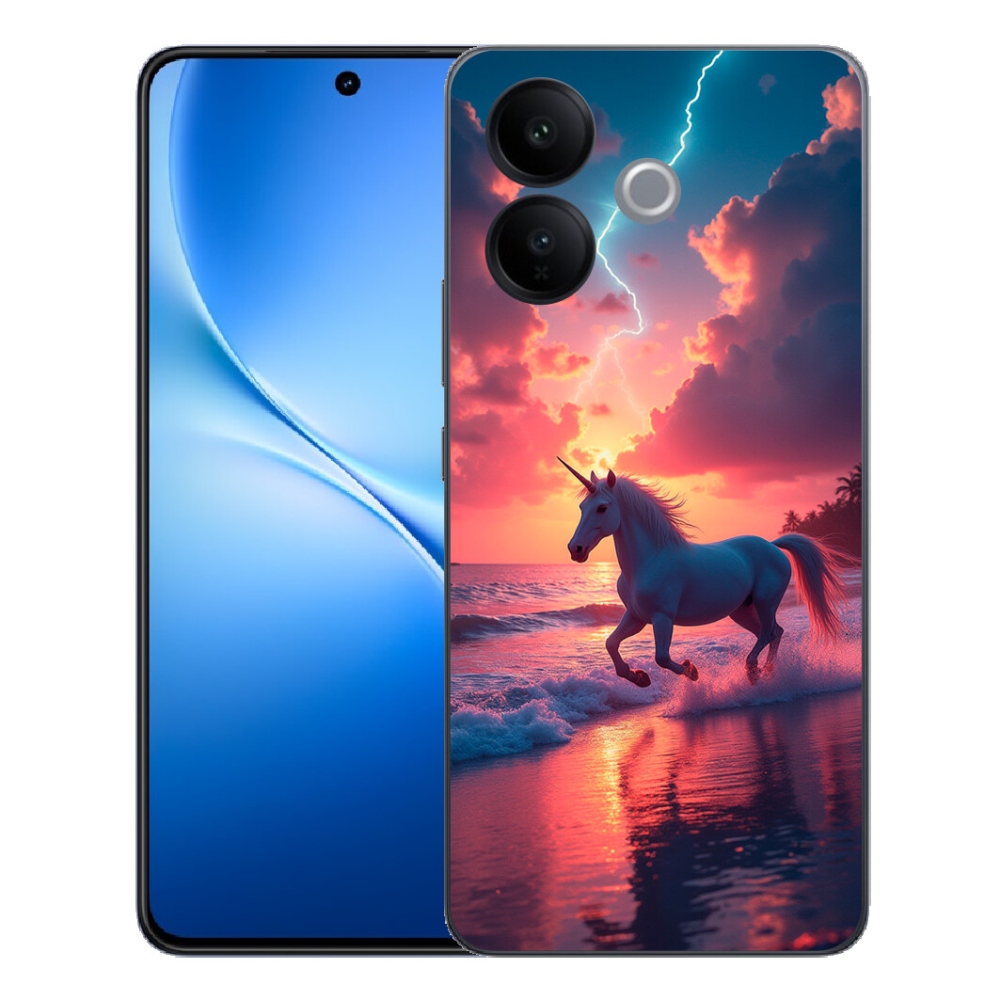 Gélový kryt mmCase na Vivo V70 Lite 5G - jednorožec na pláži
