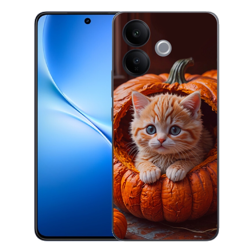 Gélový kryt mmCase na Vivo V70 Lite 5G - mačiatko a tekvica 2