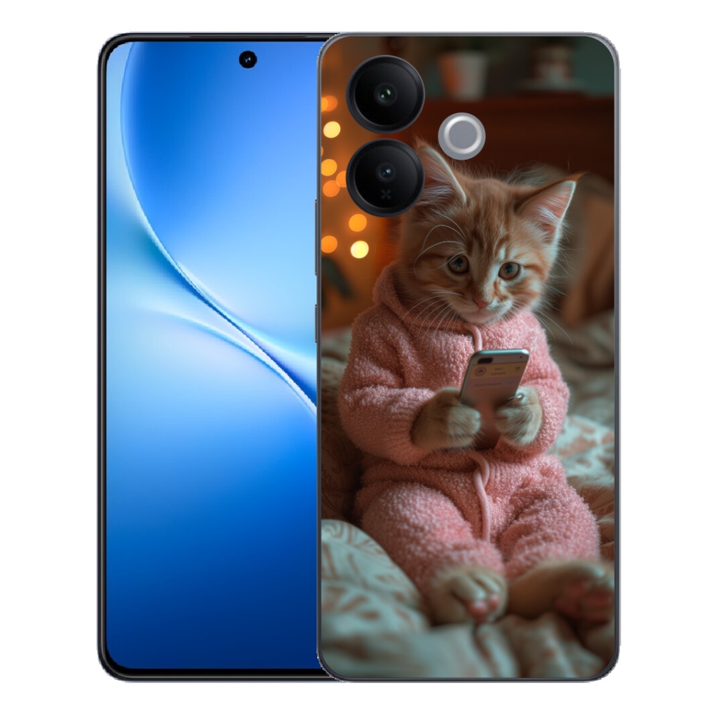 Gélový kryt mmCase na Vivo V70 Lite 5G - mačiatko s mobilom