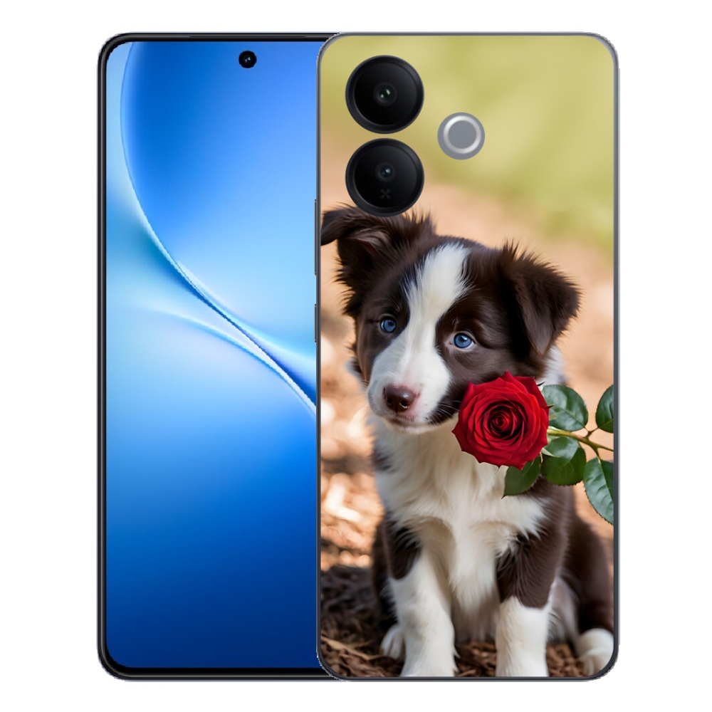 Gélový kryt mmCase na Vivo V70 Lite 5G - roztomilá border kólia s ružou