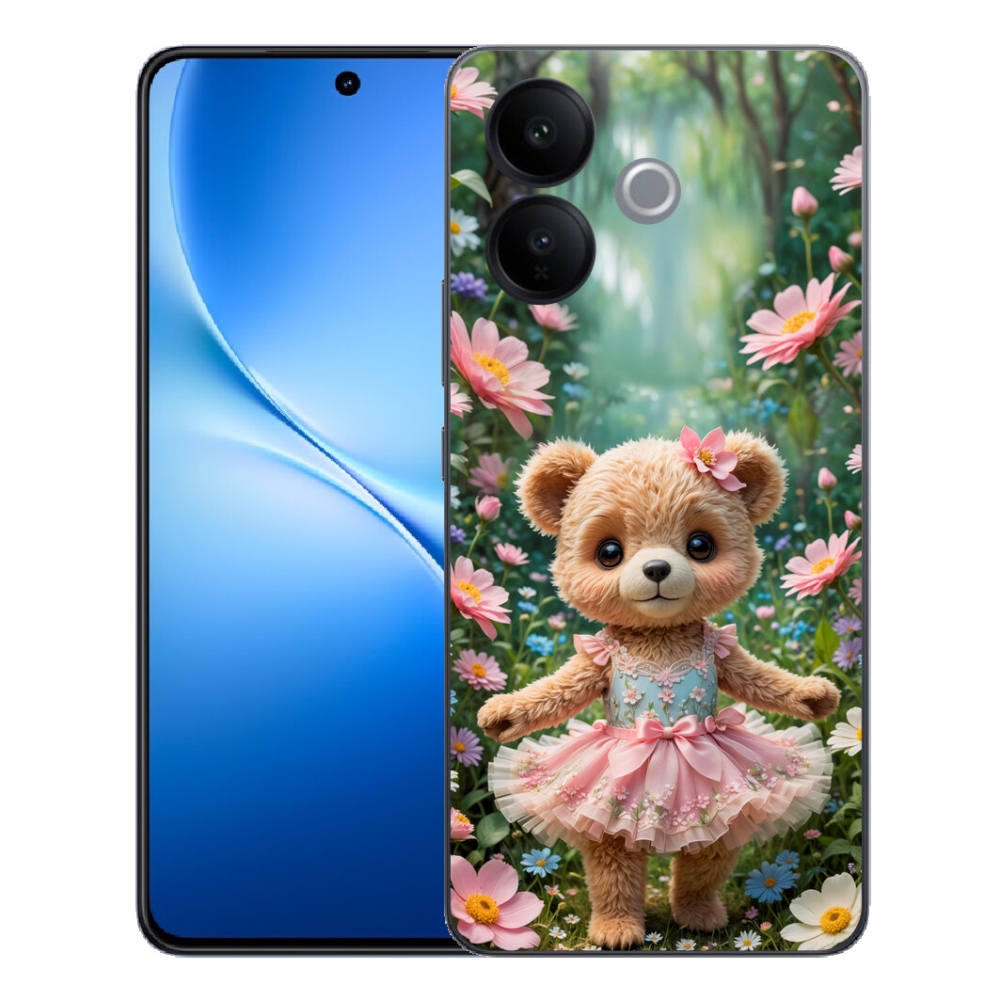Gélový kryt mmCase na Vivo V70 Lite 5G - roztomilý medvedík v kvetoch