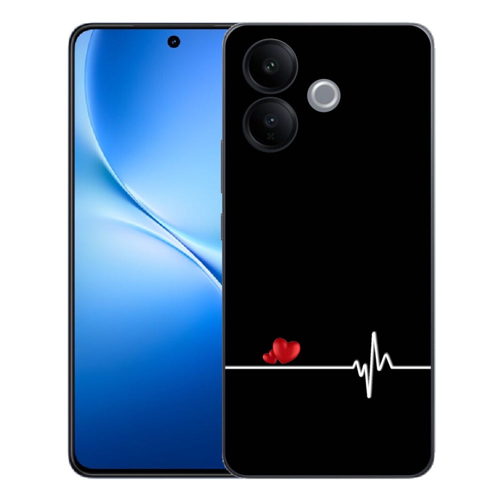 Gélový kryt mmCase na Vivo V70 Lite 5G - srdce a tep čierne pozadie