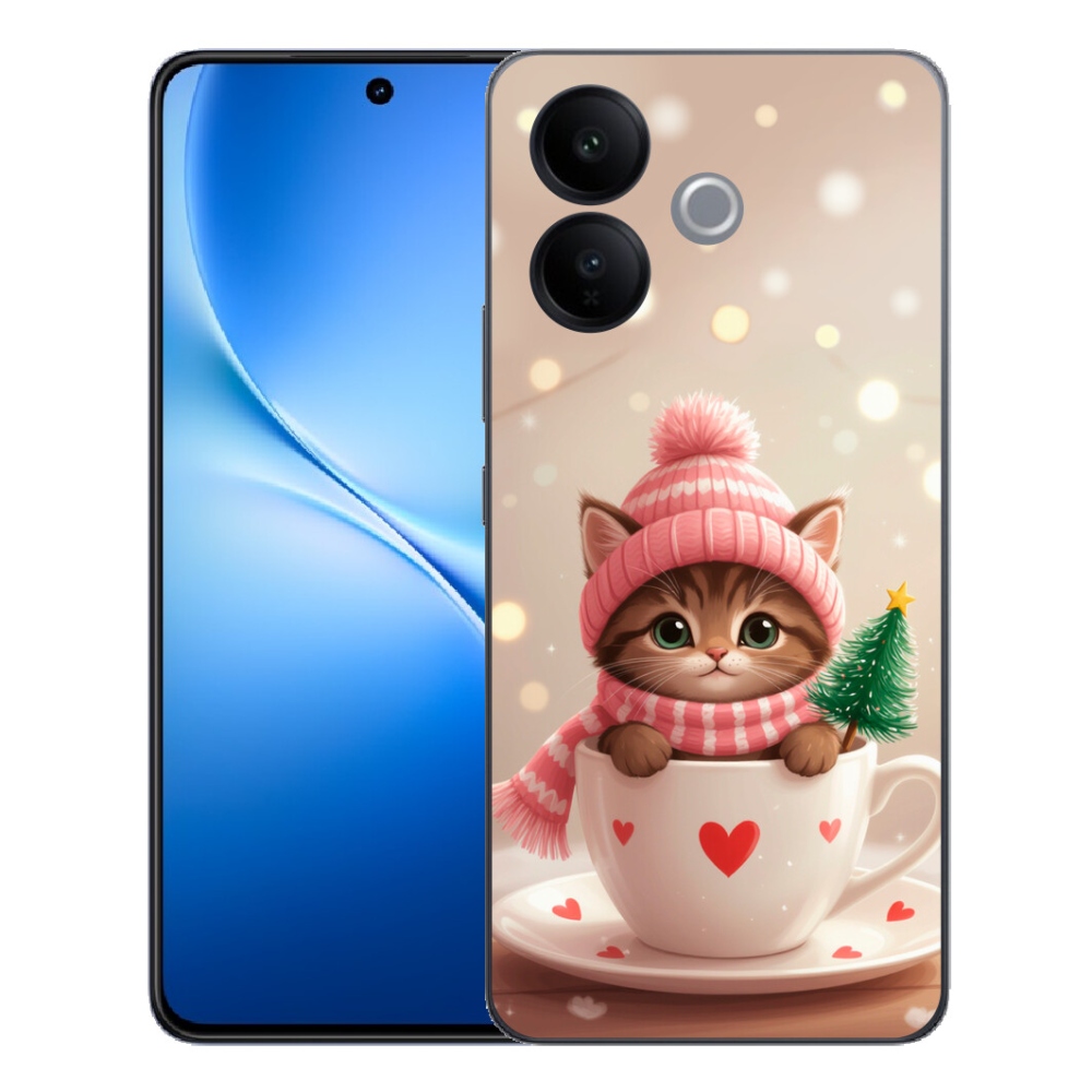 Gélový kryt mmCase na Vivo V70 Lite 5G - vianočné mačiatko v hrnčeku