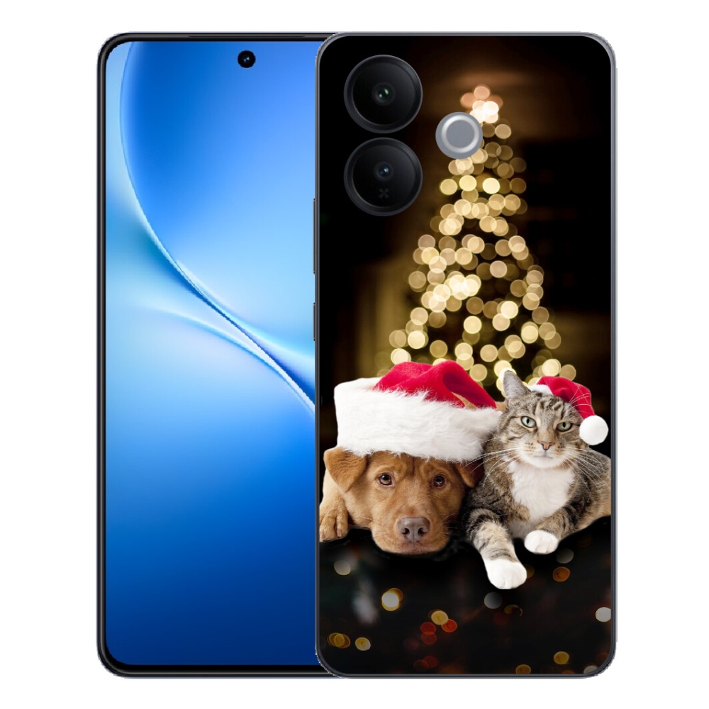 Gélový kryt mmCase na Vivo V70 Lite 5G - vianočný pes a mačka