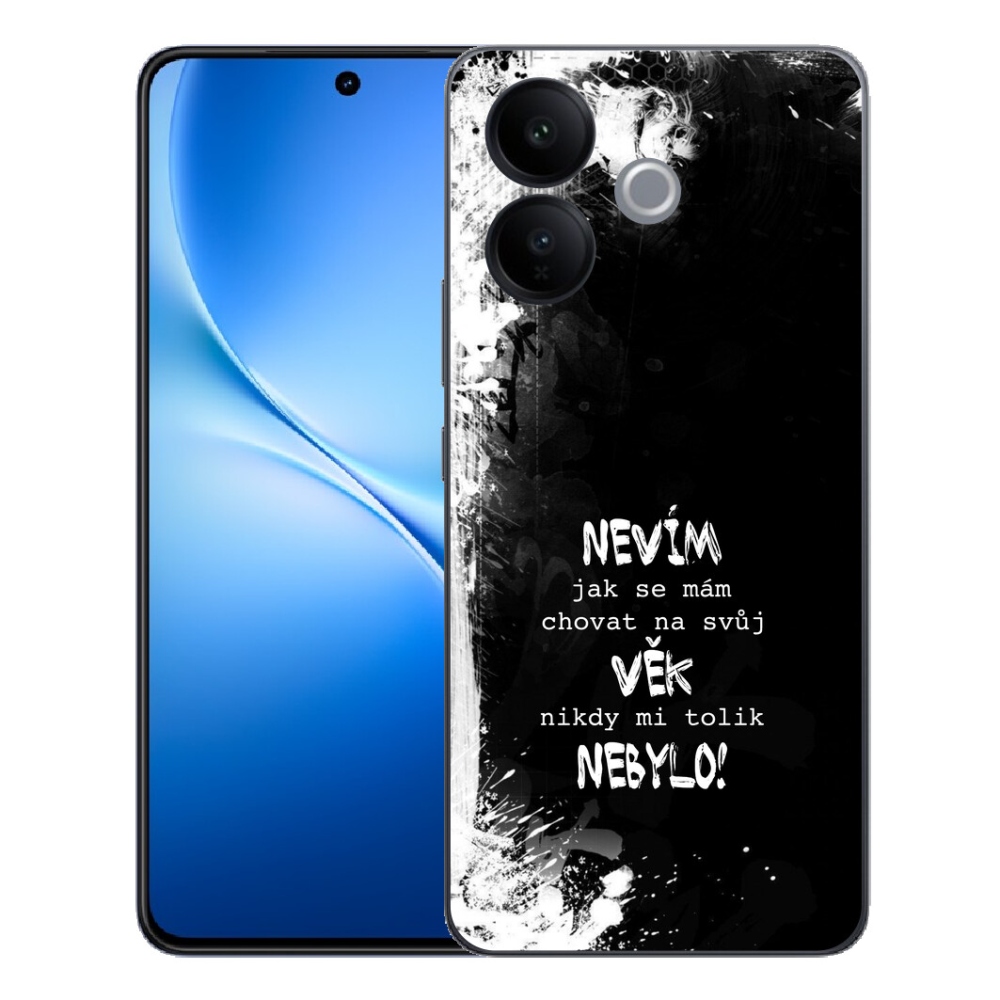 Gélový kryt mmCase na Vivo V70 Lite 5G - vtipný text 14 čierne pozadie