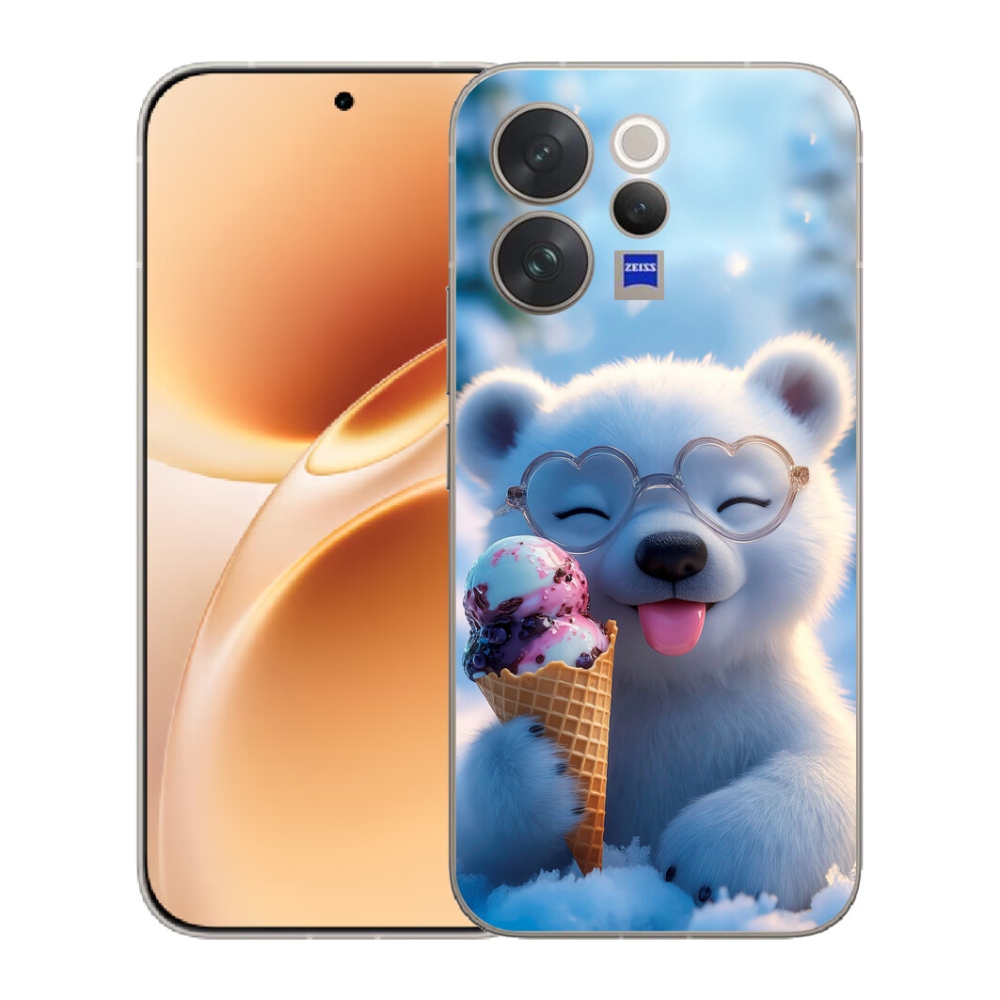 Gélový kryt mmCase na Vivo V70 - medvedík so zmrzlinou