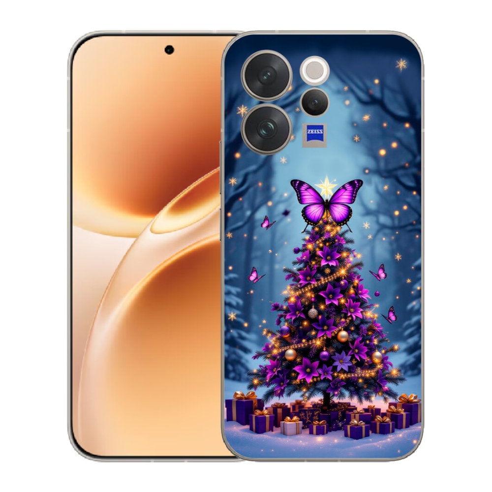 Gélový kryt mmCase na Vivo V70 - motýlí vianočný stromček