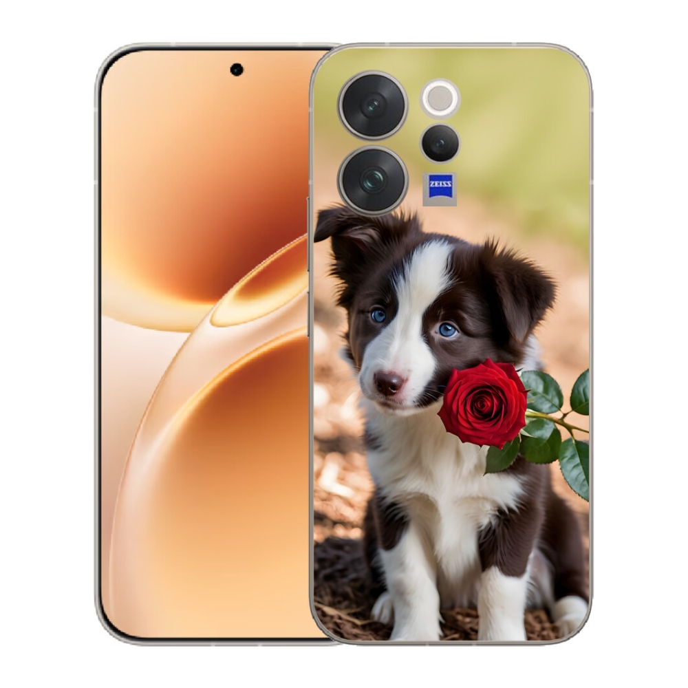 Gélový kryt mmCase na Vivo V70 - roztomilá border kólia s ružou