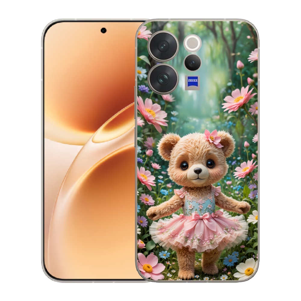 Gélový kryt mmCase na Vivo V70 - roztomilý medvedík v kvetoch