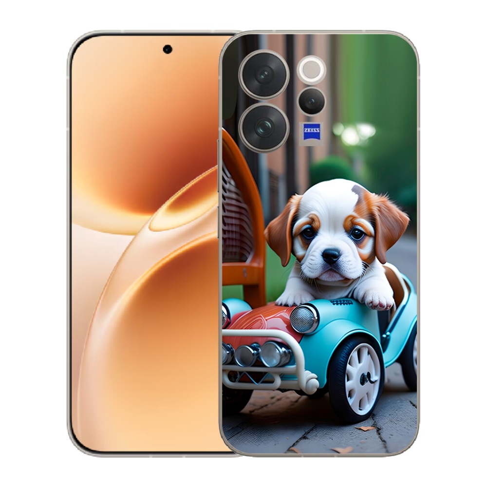 Gélový kryt mmCase na Vivo V70 - šteňa v retro aute
