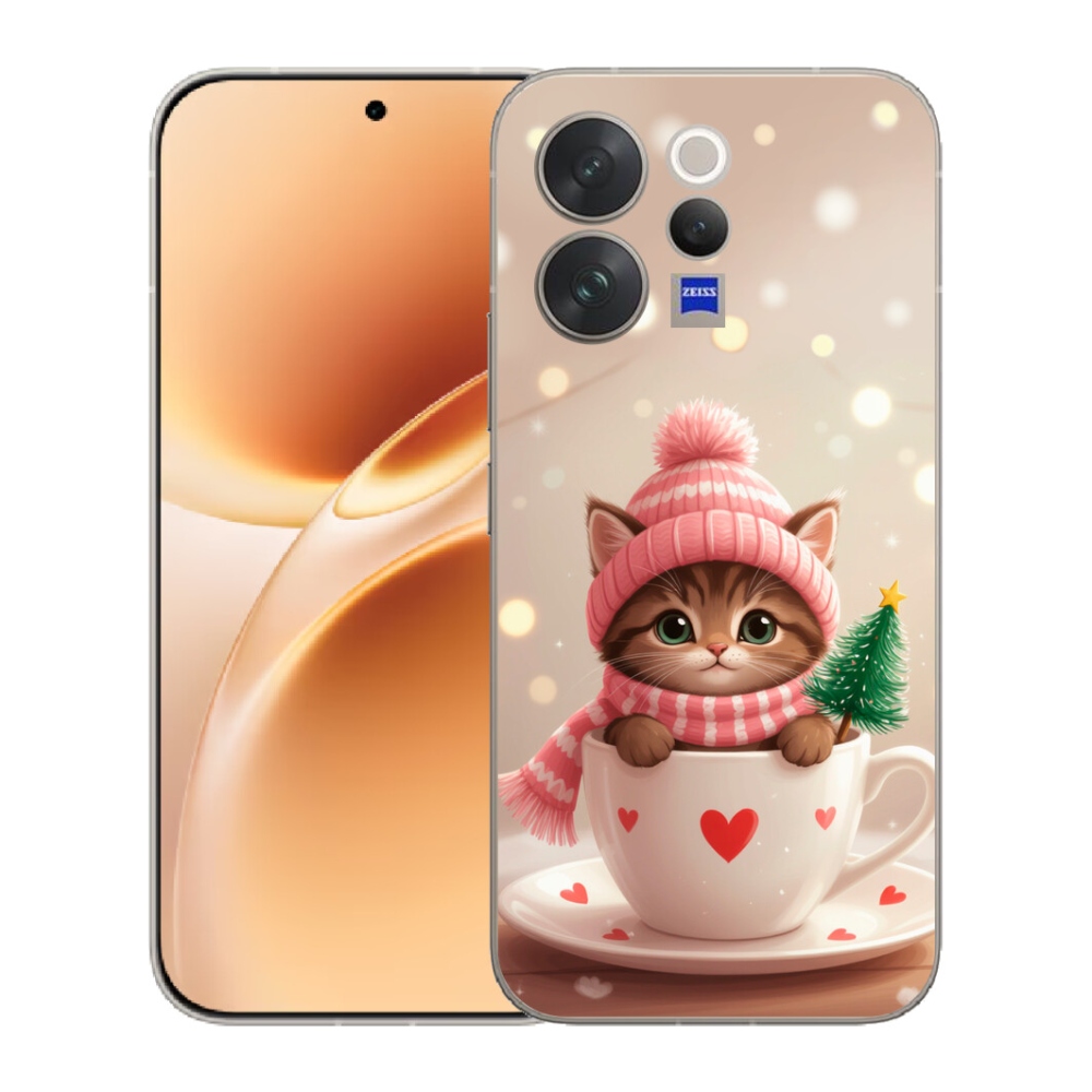 Gélový kryt mmCase na Vivo V70 - vianočné mačiatko v hrnčeku