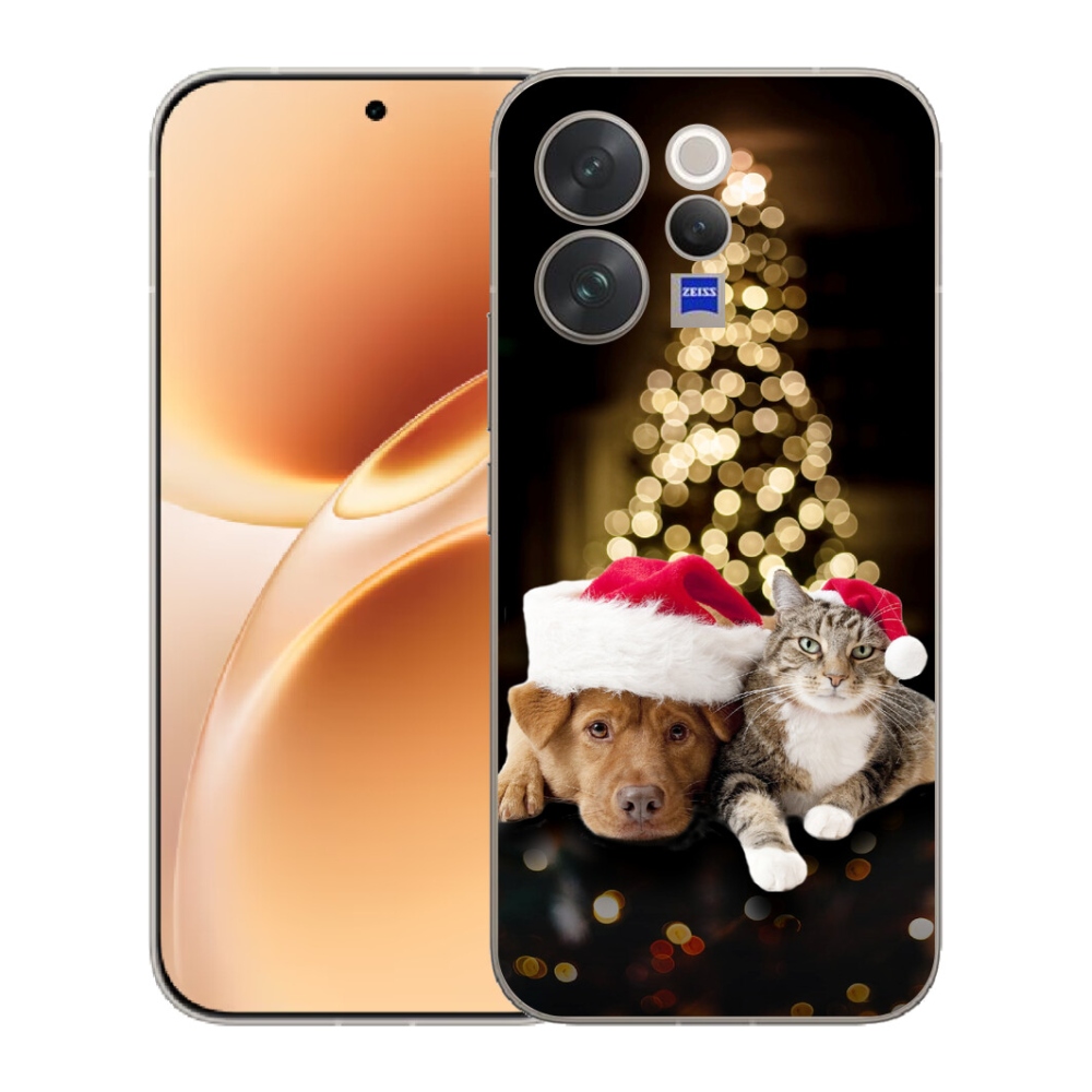 Gélový kryt mmCase na Vivo V70 - vianočný pes a mačka