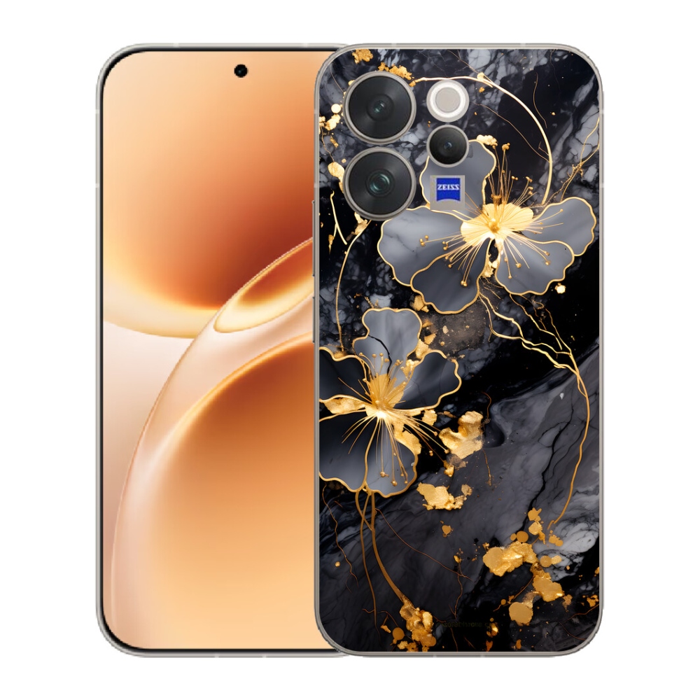 Gélový kryt mmCase na Vivo V70 - zlaté kvety