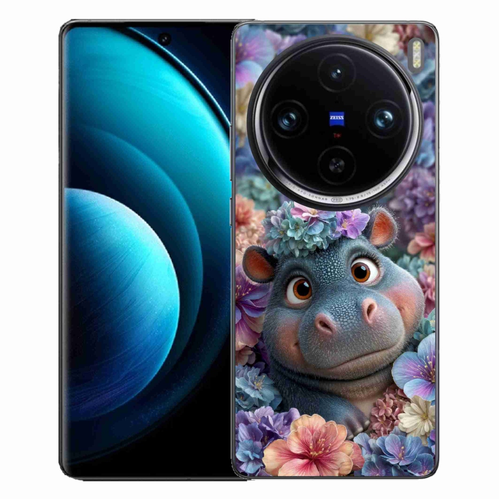 Gélový kryt mmCase na Vivo X100 Pro 5G - hrošík v kvetoch