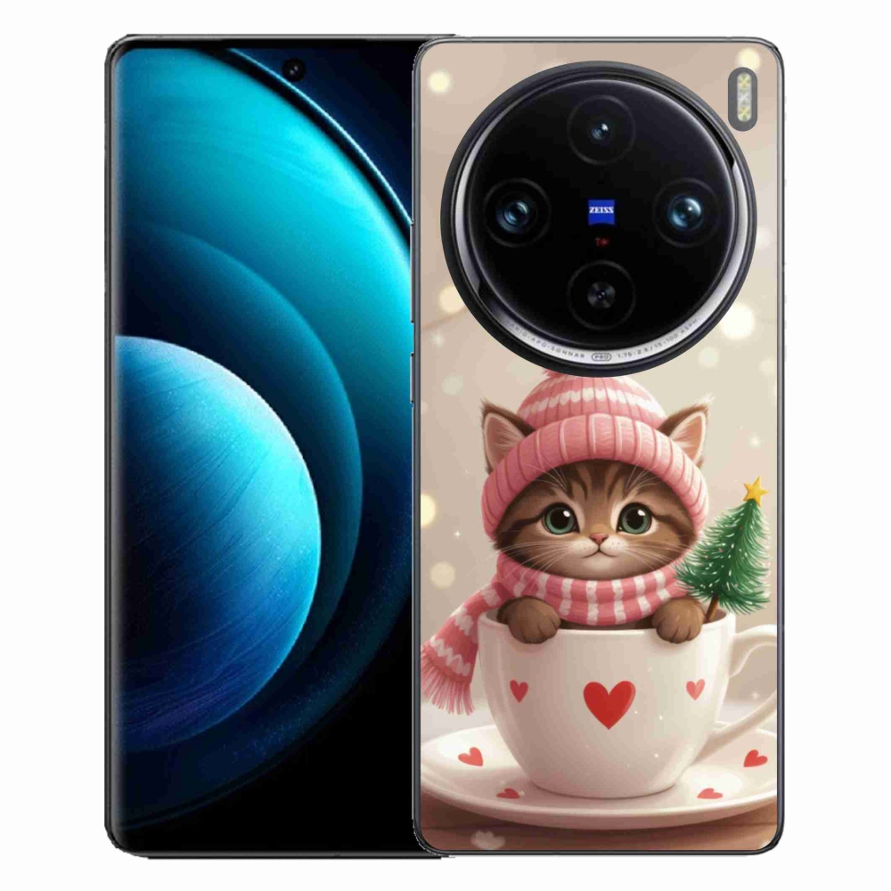 Gélový kryt mmCase na Vivo X100 Pre 5G - vianočné mačiatko v hrnčeku