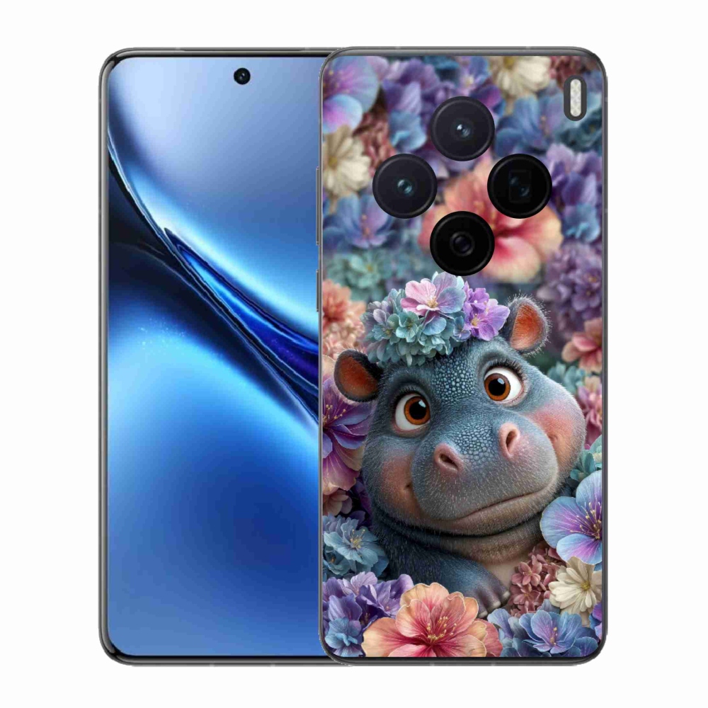 Gélový kryt mmCase na Vivo X200 5G - hrošík v kvetoch