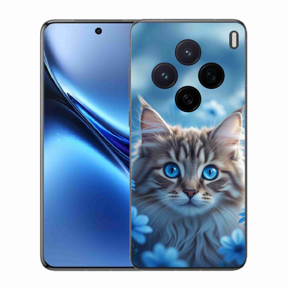Gélový kryt mmCase na Vivo X200 5G - mačiatko v modrých kvetoch