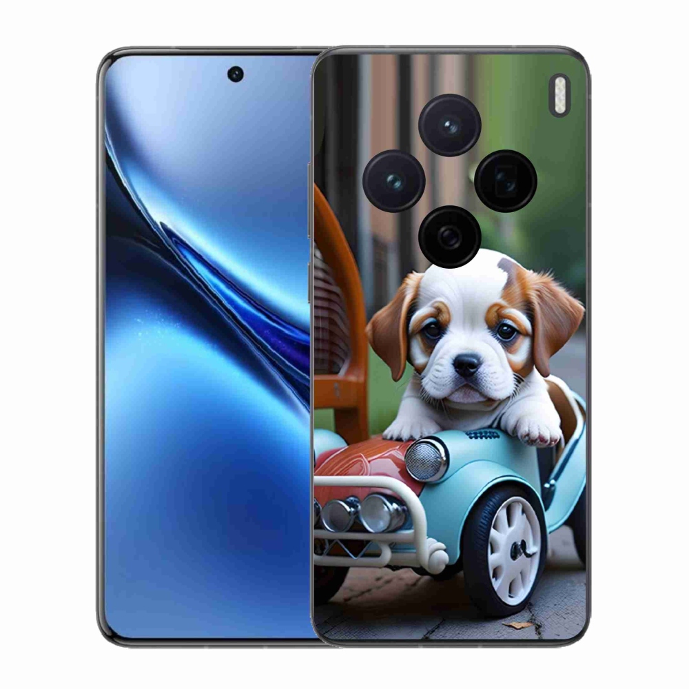 Gélový kryt mmCase na Vivo X200 5G - šteňa v retro aute