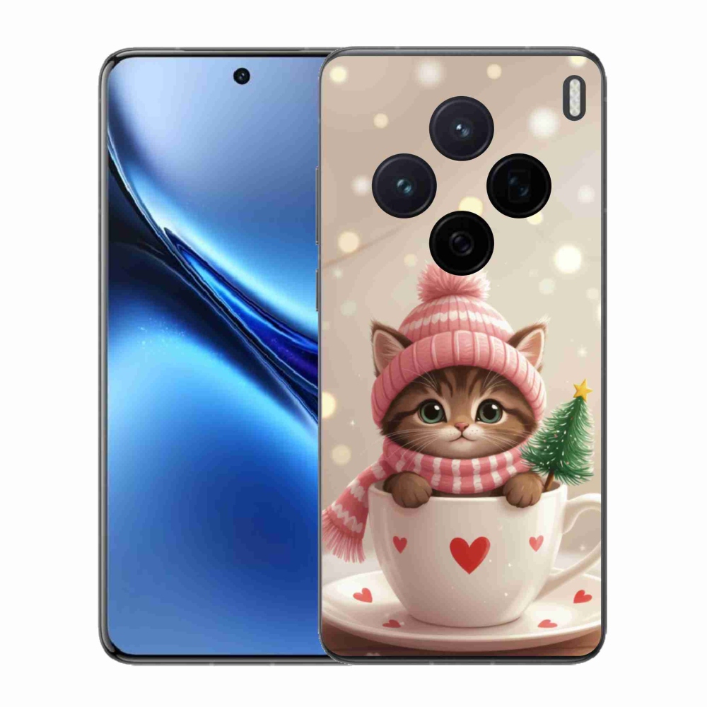 Gélový kryt mmCase na Vivo X200 5G - vianočné mačiatko v hrnčeku